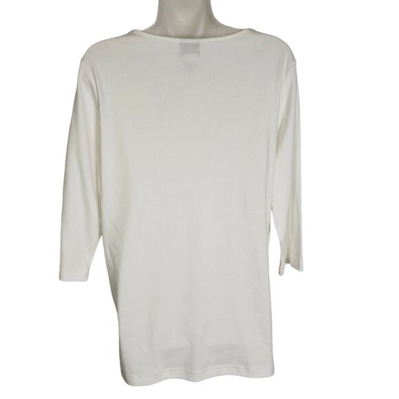 BonWorth Womens Top Size XS 3/4 Sleeve Ivory Knit Round Neck Satin Detail - Picture 2 of 11